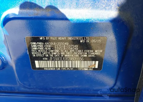 2016 Subaru Wrx Limited from USA, damaged, VIN JF1VA1L6XG9805556